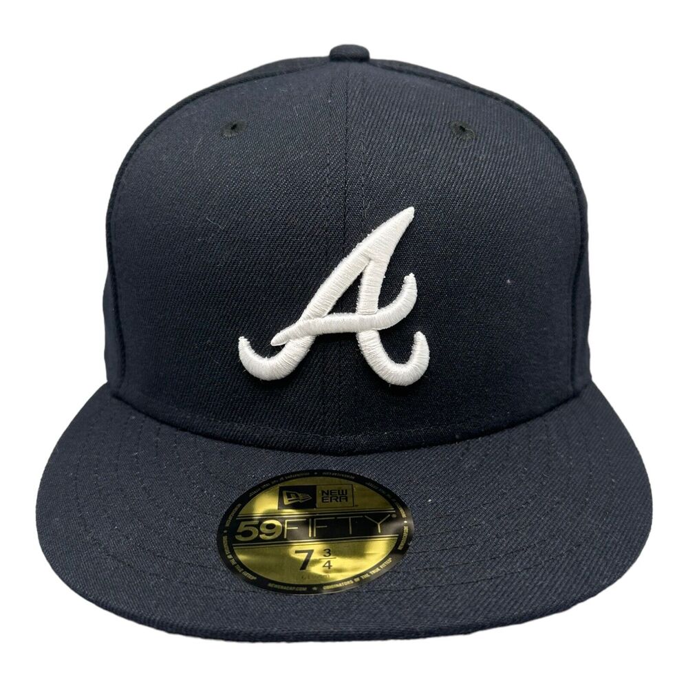 New Era 59Fifty Atlanta Braves Fitted MLB ROAD Navy Cap Men's Hat Sz 7-3/4‎